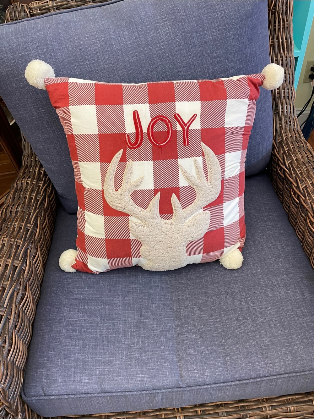 Holiday Joy Red Buffalo Check Deer Pillow